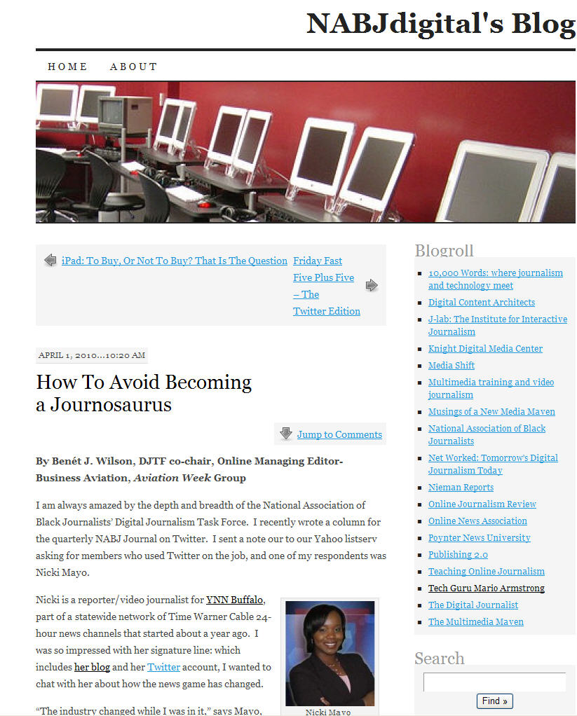 04/01/10: How To Avoid Becoming a Journosaurus [[NABJ Digital Journalism Task Force]]